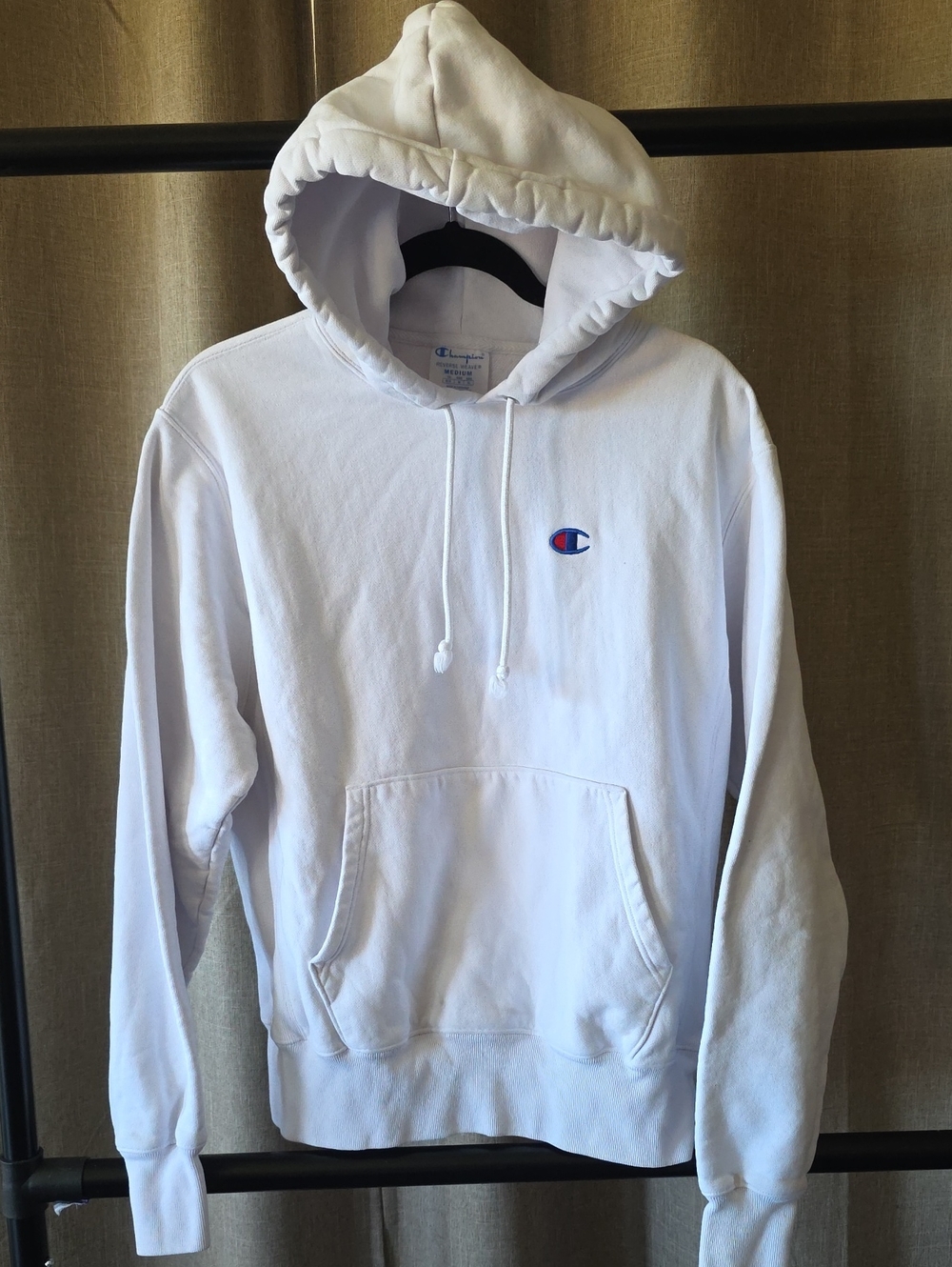 Champion Reverse Weave Pullover Hoodie White Hoodie Size Medium